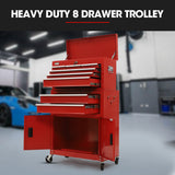 NNEMB 8 Drawer Tool Box Chest Cabinet Storage, with 2-Door Toolbox Garage Organiser Set, Red