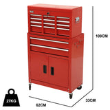 NNEMB 8 Drawer Tool Box Chest Cabinet Storage, with 2-Door Toolbox Garage Organiser Set, Red