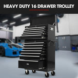 NNEMB 16 Drawer Tool Box Cabinet Chest Storage, Toolbox Garage Organiser Set, Black