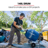 NNEMB 140L Portable Cement Concrete Mixer with Pedestal Stand, 550W Electric Motor, 10 Inch Solid Rubber Wheels
