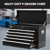 NNEMB 9 Drawer Tool Box Chest, Organiser Mechanic Garage Storage Toolbox Set - Black