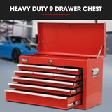NNEMB 9 Drawer Tool Box Chest, Organiser Mechanic Garage Storage Toolbox Set - Red