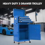NNEMB 3 Drawer Tool Box Cabinet Trolley Storage, with 1-Door Toolbox Garage Organiser Set, Blue