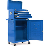 NNEMB 3 Drawer Tool Box Cabinet Trolley Storage, with 1-Door Toolbox Garage Organiser Set, Blue