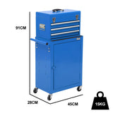 NNEMB 3 Drawer Tool Box Cabinet Trolley Storage, with 1-Door Toolbox Garage Organiser Set, Blue