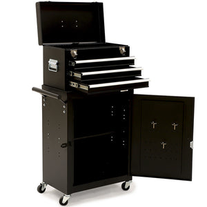 NNEMB 3 Drawer Tool Box Cabinet Trolley Storage, with 1-Door Toolbox Garage Organiser Set, Black