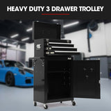 NNEMB 3 Drawer Tool Box Cabinet Trolley Storage, with 1-Door Toolbox Garage Organiser Set, Black