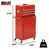 NNEMB 3 Drawer Tool Box Cabinet Trolley Storage, 1-Door Toolbox Garage Organiser Set, Red