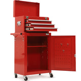 NNEMB 3 Drawer Tool Box Cabinet Trolley Storage, 1-Door Toolbox Garage Organiser Set, Red