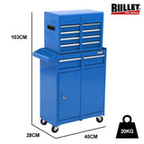 NNEMB 5 Drawer Tool Box Cabinet Chest Storage, with 1-Door Toolbox Garage Organiser Set, Blue
