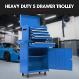 NNEMB 5 Drawer Tool Box Cabinet Chest Storage, with 1-Door Toolbox Garage Organiser Set, Blue