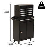 NNEMB 5 Drawer Tool Box Cabinet Chest Storage, with 1-Door Toolbox Garage Organiser Set, Black