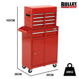 NNEMB 5 Drawer Tool Box Cabinet Chest Storage, with 1-Door Toolbox Garage Organiser Set, Red