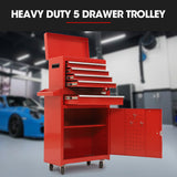 NNEMB 5 Drawer Tool Box Cabinet Chest Storage, with 1-Door Toolbox Garage Organiser Set, Red