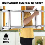NNEMB 2.9m Folding Aluminium Multipurpose Ladder, w/ Workshelf Platform, Spring Assisted Rapid Safety Lock Adjusters