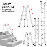 NNEMB 2.9m Folding Aluminium Multipurpose Ladder, w/ Workshelf Platform, Spring Assisted Rapid Safety Lock Adjusters