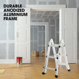 NNEMB 2.9m Folding Aluminium Multipurpose Ladder, w/ Workshelf Platform, Spring Assisted Rapid Safety Lock Adjusters
