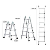 NNEMB 2.9m Folding Aluminium Multipurpose Ladder, w/ Workshelf Platform, Spring Assisted Rapid Safety Lock Adjusters