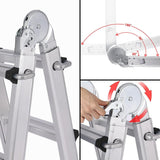 NNEMB 2.9m Folding Aluminium Multipurpose Ladder, w/ Workshelf Platform, Spring Assisted Rapid Safety Lock Adjusters