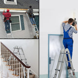 NNEMB Bullet 4m Folding Aluminium Multipurpose Ladder, w/ Workshelf Platform, Spring Assisted Rapid Safety Lock Adjusters