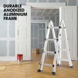 NNEMB Bullet 4m Folding Aluminium Multipurpose Ladder, w/ Workshelf Platform, Spring Assisted Rapid Safety Lock Adjusters