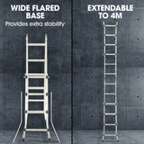 NNEMB Bullet 4m Folding Aluminium Multipurpose Ladder, w/ Workshelf Platform, Spring Assisted Rapid Safety Lock Adjusters