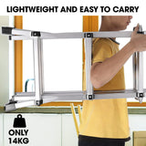 NNEMB 5.1m Folding Aluminium Multipurpose Ladder, w/ Workshelf Platform, Spring Assisted Rapid Safety Lock Adjusters