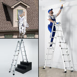 NNEMB 5.1m Folding Aluminium Multipurpose Ladder, w/ Workshelf Platform, Spring Assisted Rapid Safety Lock Adjusters