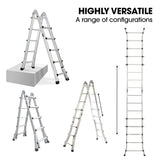 NNEMB 5.1m Folding Aluminium Multipurpose Ladder, w/ Workshelf Platform, Spring Assisted Rapid Safety Lock Adjusters