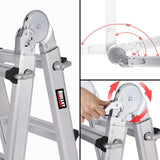 NNEMB 5.1m Folding Aluminium Multipurpose Ladder, w/ Workshelf Platform, Spring Assisted Rapid Safety Lock Adjusters