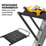 NNEMB 5.1m Folding Aluminium Multipurpose Ladder, w/ Workshelf Platform, Spring Assisted Rapid Safety Lock Adjusters