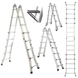 NNEMB 5.1m Folding Aluminium Multipurpose Ladder, w/ Workshelf Platform, Spring Assisted Rapid Safety Lock Adjusters
