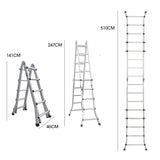 NNEMB 5.1m Folding Aluminium Multipurpose Ladder, w/ Workshelf Platform, Spring Assisted Rapid Safety Lock Adjusters