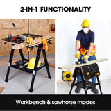 NNEMB Portable Multifunction Workbench, 2-in-1 Worktable and Sawhorse, Height Adjustable, Expandable