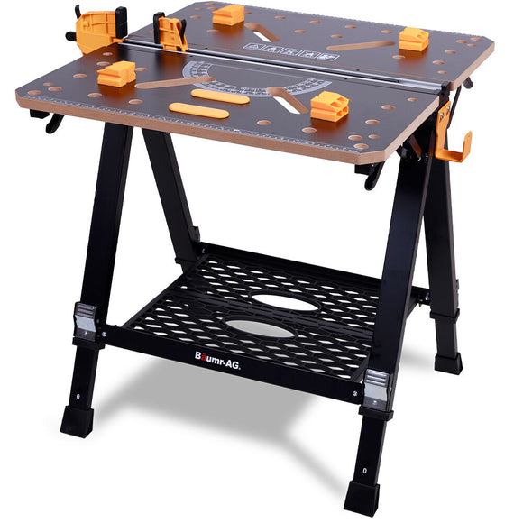 NNEMB Portable Multifunction Workbench, 2-in-1 Worktable and Sawhorse, Height Adjustable, Expandable
