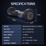 NNEMB SX-2000 Hoverboard Scooter, 500W Brushless, Superior Self Balancing System, UL Certified, LED Lights, Black