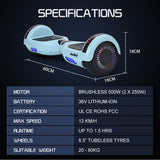 NNEMB SX-2000 Hoverboard Scooter, 500W Brushless, Superior Self Balancing System, UL Certified, LED Lights, Mint Green