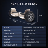 NNEMB SX-4000 Hoverboard Scooter, 8.5' Wheels, 700W Brushless, Superior Self Balancing System, UL Certified, LED Lights, Carry Bag, Bronze