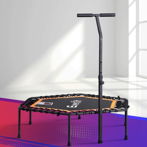 NNEDSZ Everfit 51inch Hexagon Fitness Trampoline Rebounder Adjustable Handrail Orange