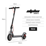 NNEMB Urban 8 Electric Scooter, Suspension, 25km Range, 8.5-Inch Wheels, Brushless Motor, Motorised Commuter eScooter for Adults, Grey