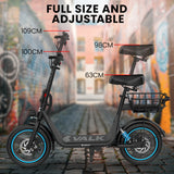 NNEMB Electric Scooter with Seat, 30km Range, Disc brakes, 14' Tyres, Motorised eScooter for Adults Teens Commuter