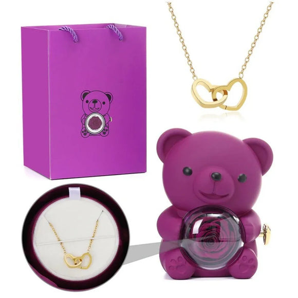 NNEOBA Teddy Bear Gift Box with Rose Jewelry Storage (Purple)
