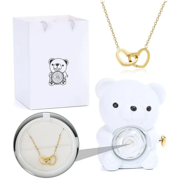 NNEOBA Teddy Bear Gift Box with Rose Jewelry Storage (White)
