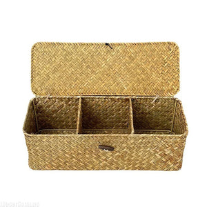 NNEOBA Multi-Purpose Seagrass Storage Basket with Lid and Sections