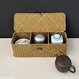 NNEOBA Multi-Purpose Seagrass Storage Basket with Lid and Sections