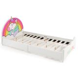 NNECW Twin Size Kids Wooden Upholstered Platform Bed with Astronaut/Unicorn/Cloud/Planet Pattern-Unicorn