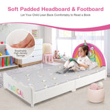NNECW Twin Size Kids Wooden Upholstered Platform Bed with Astronaut/Unicorn/Cloud/Planet Pattern-Unicorn