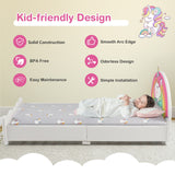 NNECW Twin Size Kids Wooden Upholstered Platform Bed with Astronaut/Unicorn/Cloud/Planet Pattern-Unicorn
