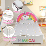 NNECW Twin Size Kids Wooden Upholstered Platform Bed with Astronaut/Unicorn/Cloud/Planet Pattern-Unicorn