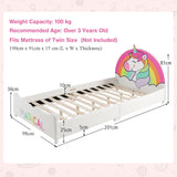NNECW Twin Size Kids Wooden Upholstered Platform Bed with Astronaut/Unicorn/Cloud/Planet Pattern-Unicorn